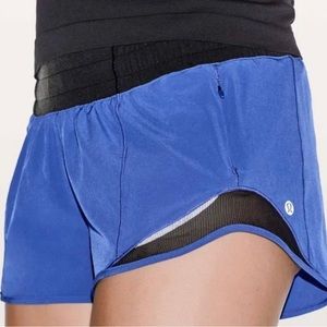 Blue and black Lululemon Hotty hot shorts